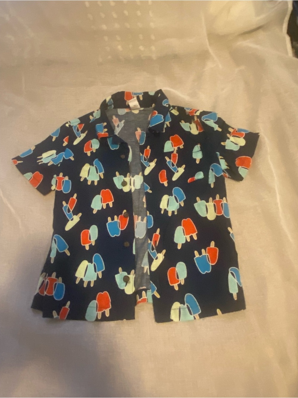 Old Navy Navy Short-Sleeve Button-Up with Popsicle Print